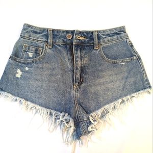 RVCA Elle High Rise Denim Shorts Cut-Off Women Size 25 Hem Raw